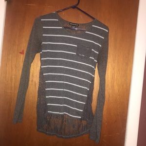 Gray and white stripped long sleeve